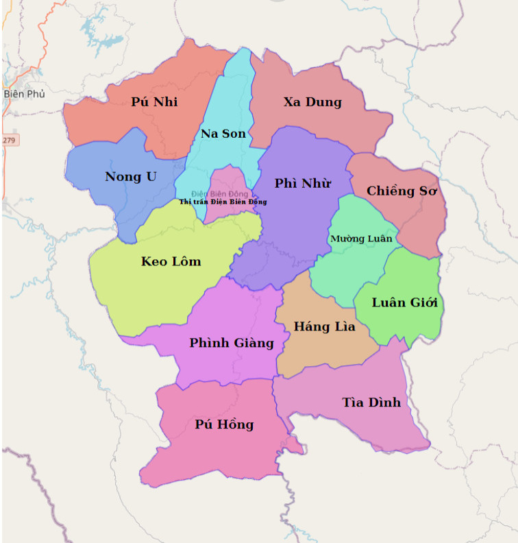 bản đồ hành chính huyện Điện Biên Đông