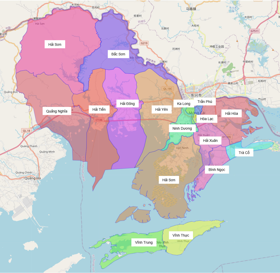 Bản đồ hành chính thành phố Móng Cái