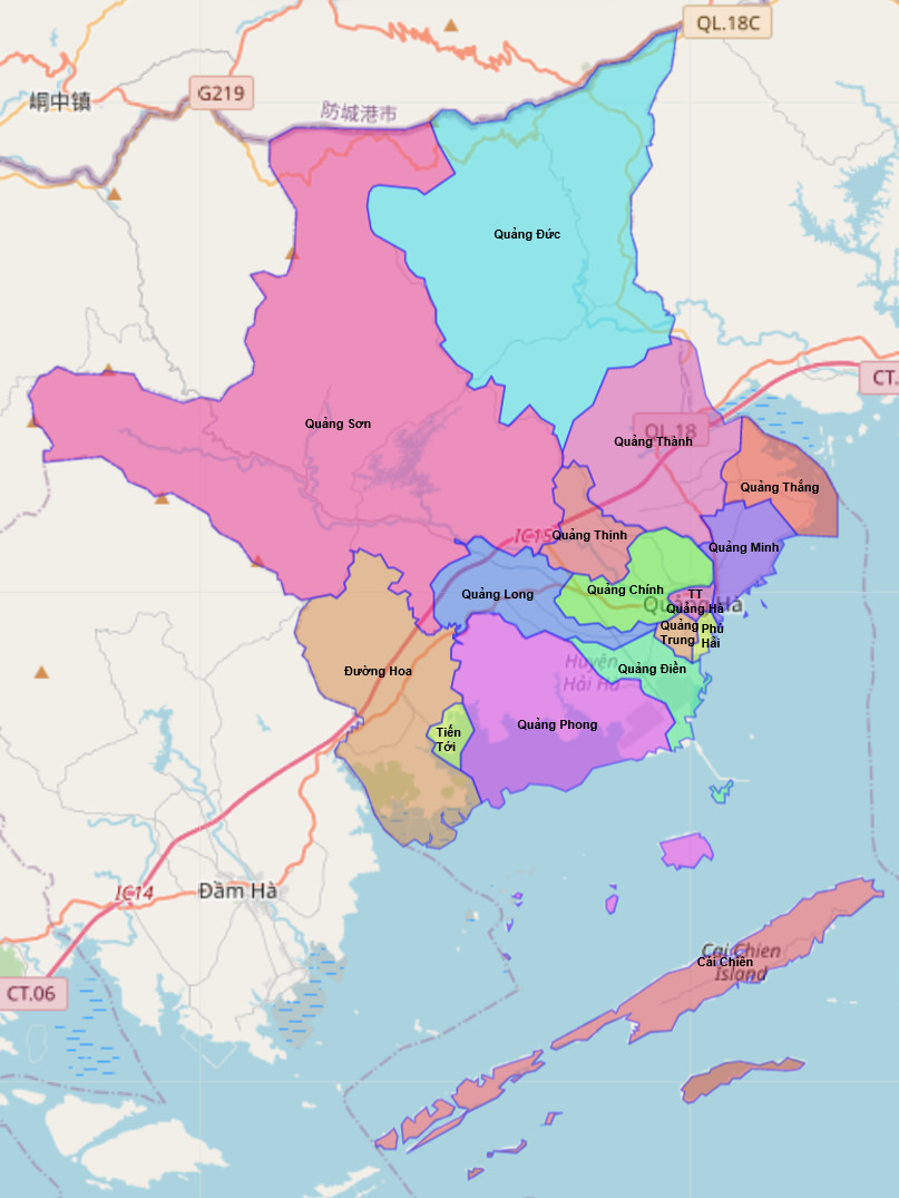 Bản đồ hành chính huyện Hải Hà
