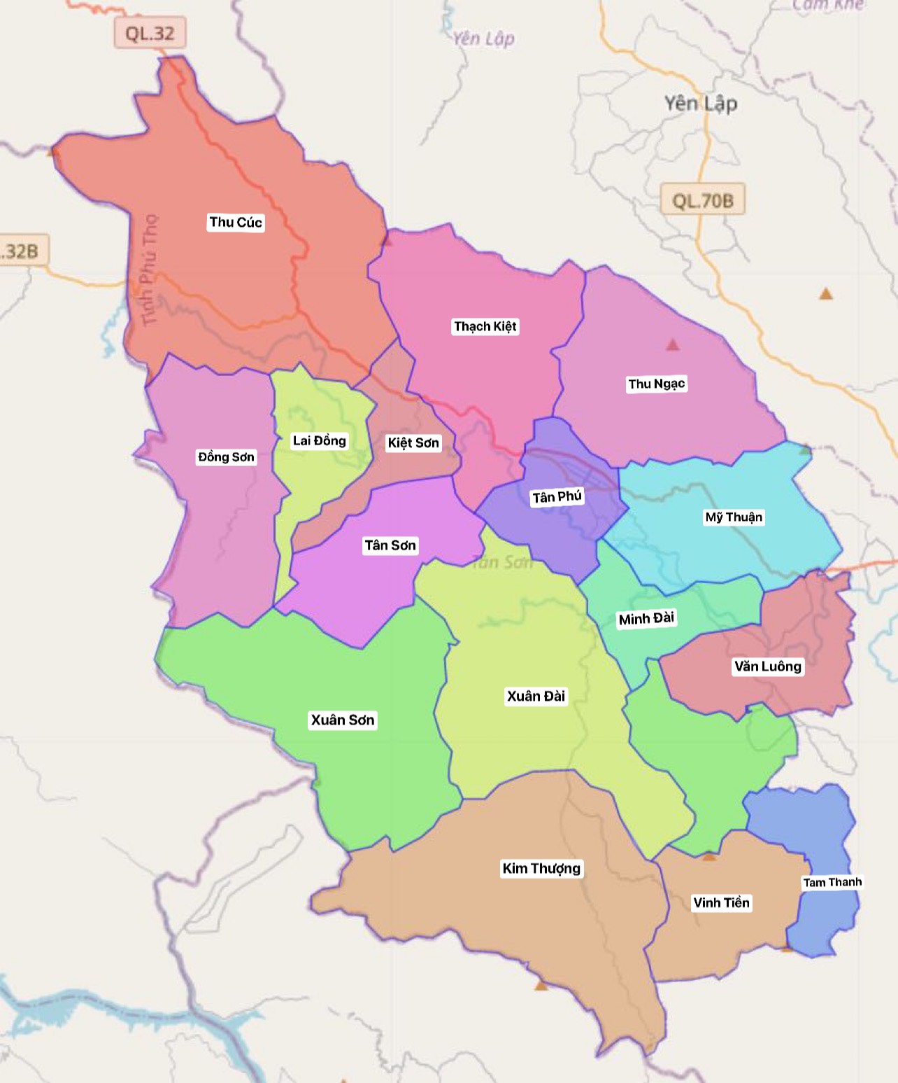 Bản đồ hành chính huyện Tân Sơn