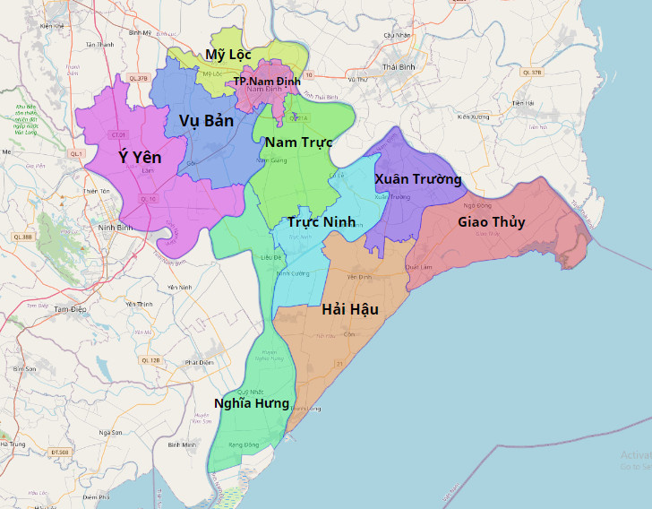 bản đồ hành chính tinh Nam Định