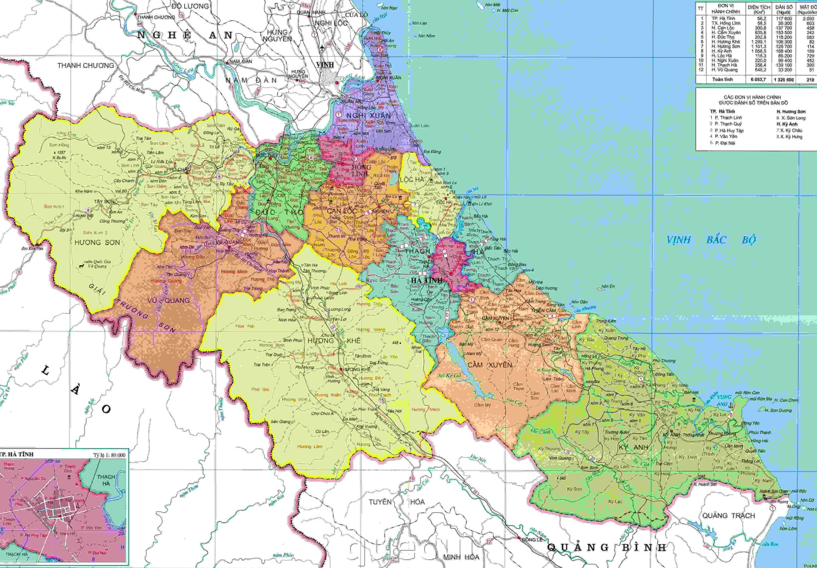 Bản đồ hành chính tỉnh Hà Tĩnh