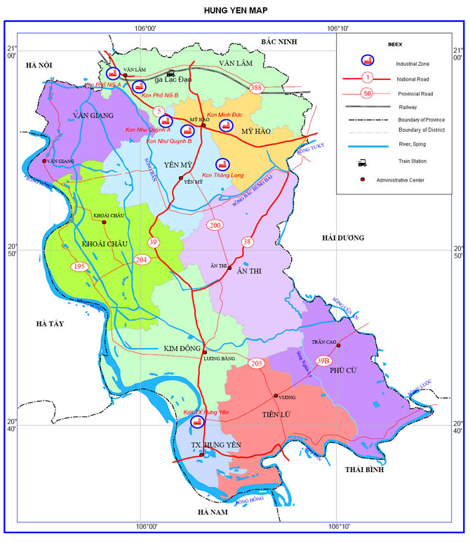 bản đồ hành chính thành phố hưng yên