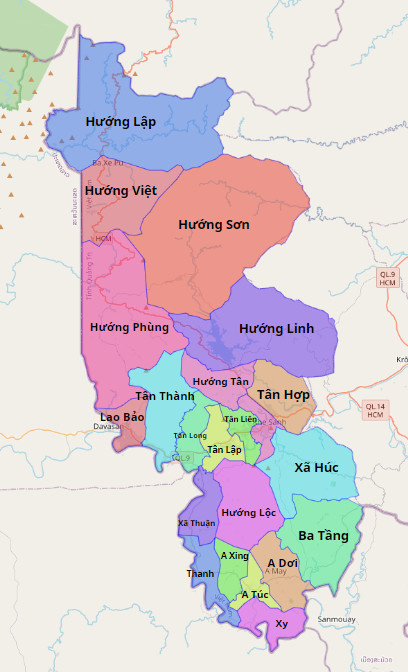 Bản đồ hành chính huyện Hướng Hóa