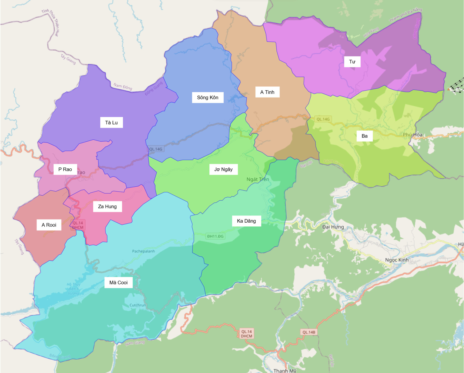 Bản đồ hành chính huyện Đông Giang
