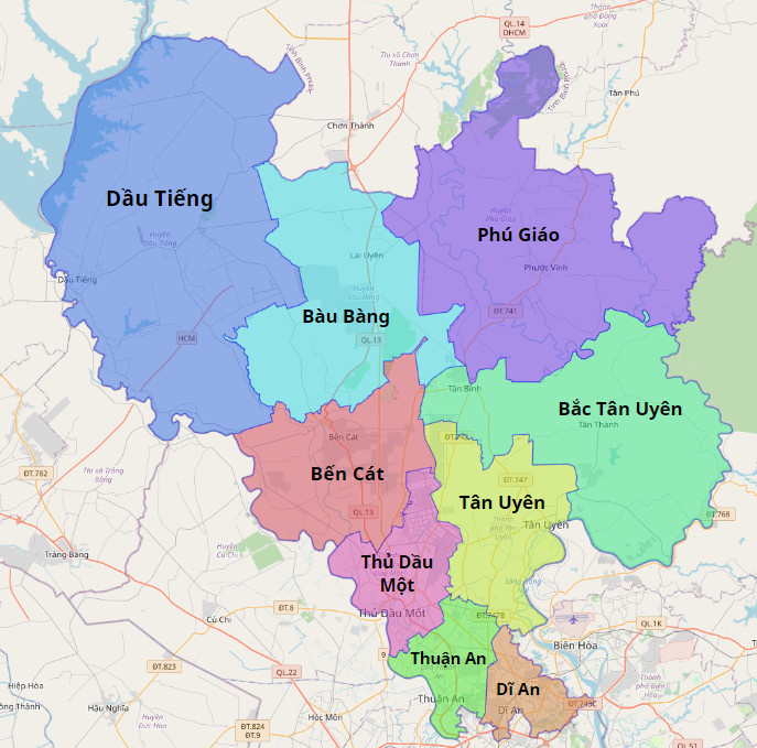 Bản đồ hành chính Tỉnh Bình Dương