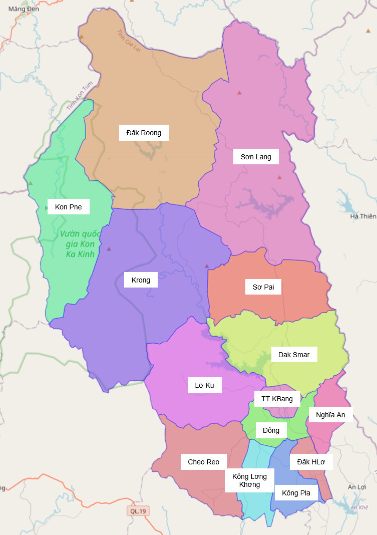 Bản đồ hành chính huyện KBang
