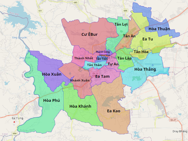 Bản đồ hành chính Thành phố Buôn Ma Thuột