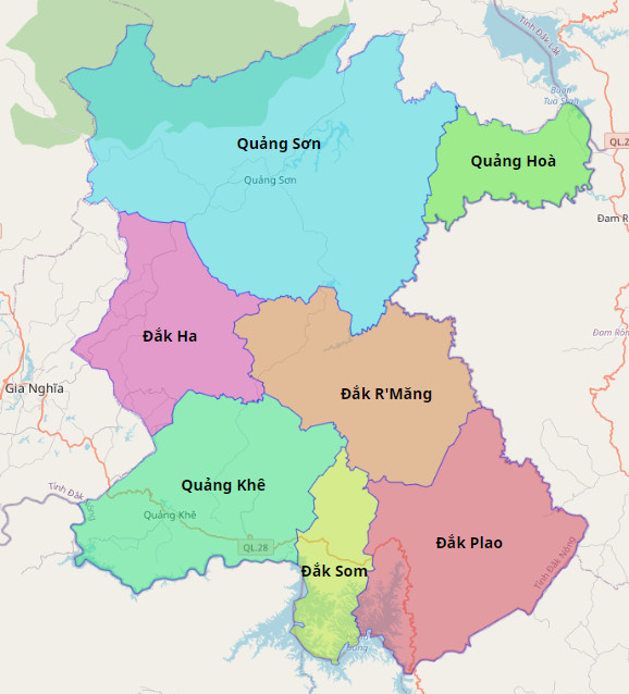 Bản đồ hành chính huyện Đăk Glong