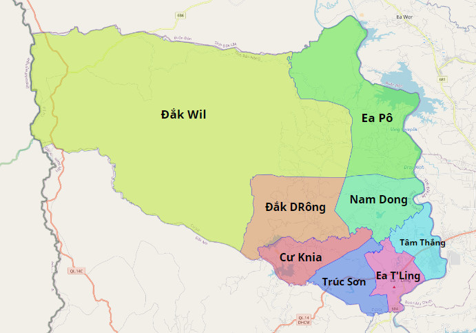 Bản đồ hành chính huyện Cư Jút