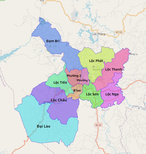 Bản đồ hành chính Thành phố Bảo Lộc