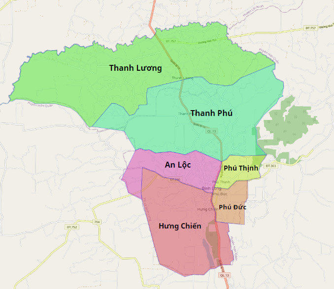 Bản đồ hành chính Thị xã Bình Long