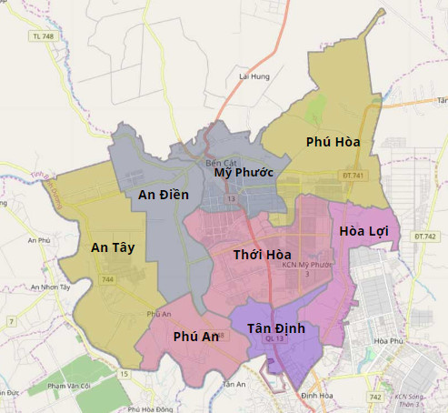 bản đồ hành chính thị xã Bến Cát