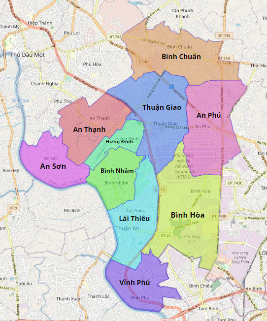 bản đồ hành chính thành phố Thuận An