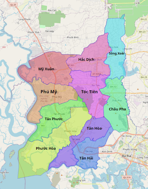 bản đồ hành chính thị xã Phú Mỹ