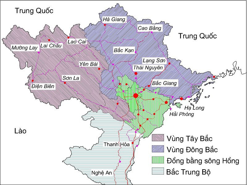 Bản đồ trung du và miền núi Bắc Bộ