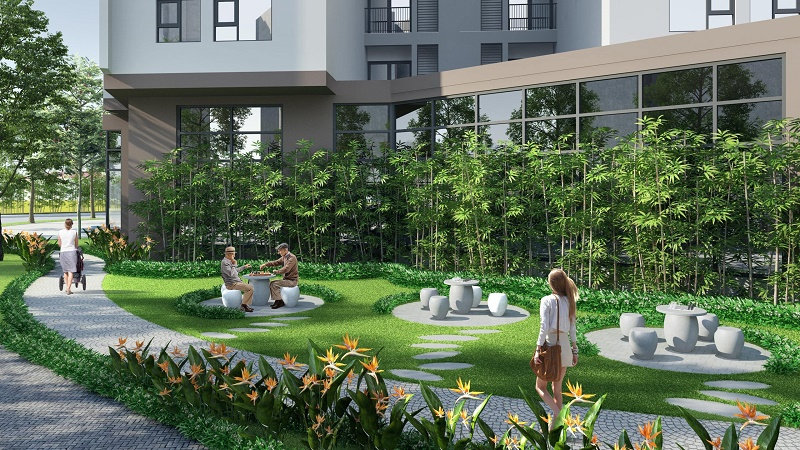 Phối cảnh vườn cây xanh tại Le Grand Jardin Sài Đồng