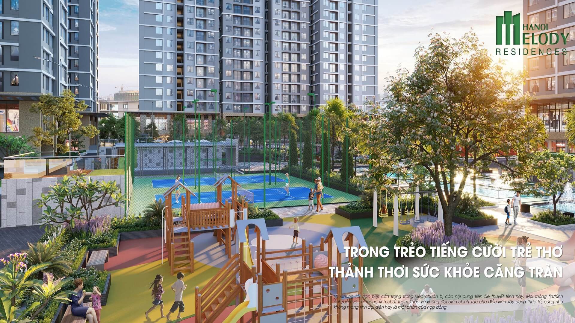 Phối cảnh sân thể thao ngoài trời của Vuaboss liên minh giải trí 1 thế giới Đăng nhập Vuaboss Hà Nội Melody Residences