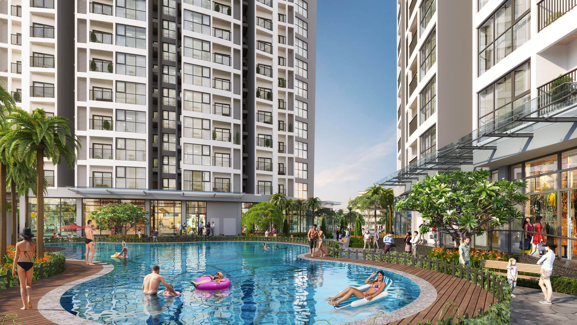 Phối cảnh bể bơi ngoài trời tại Berriver Long Biên